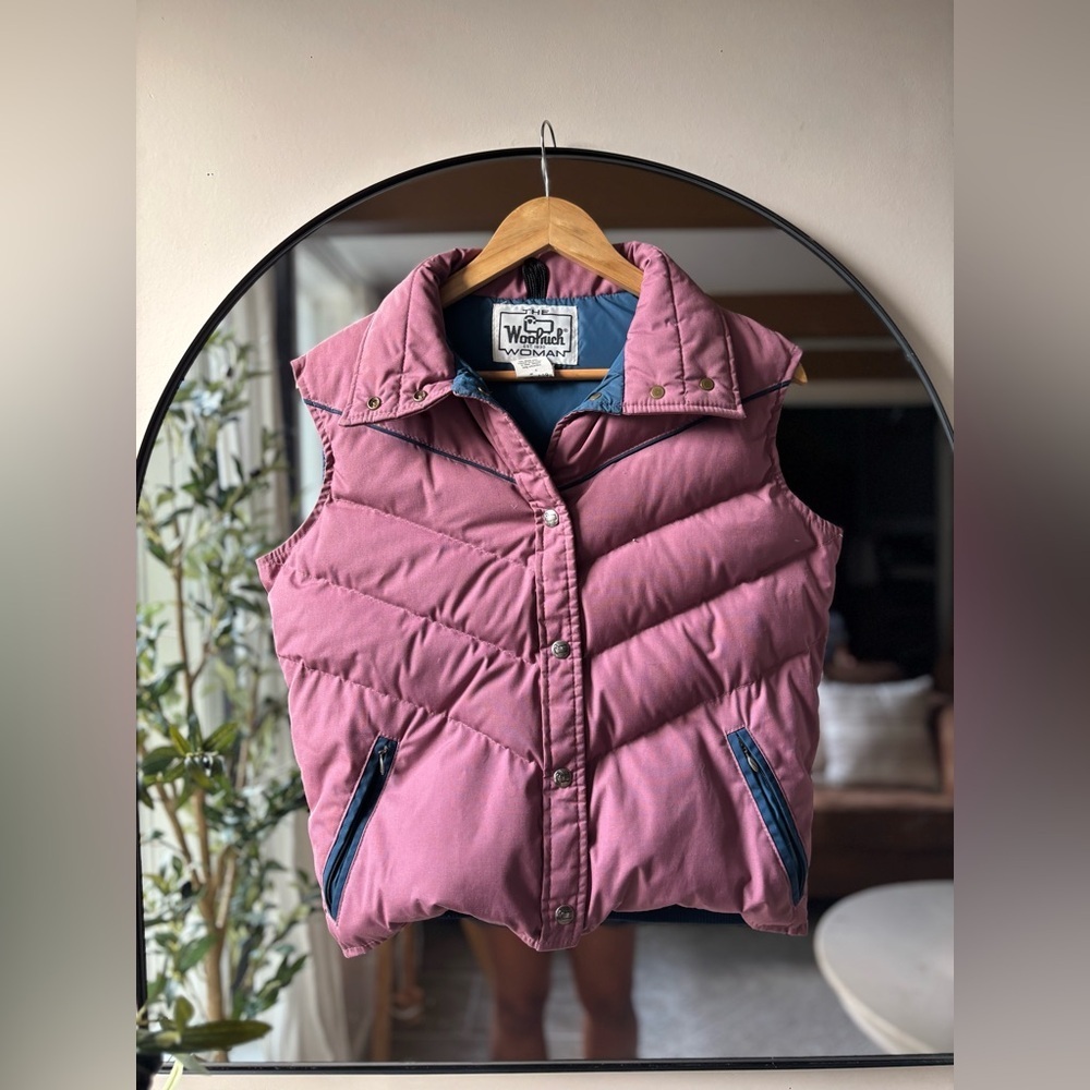 Woolrich Pink Quilted Down Vest with Navy Trim